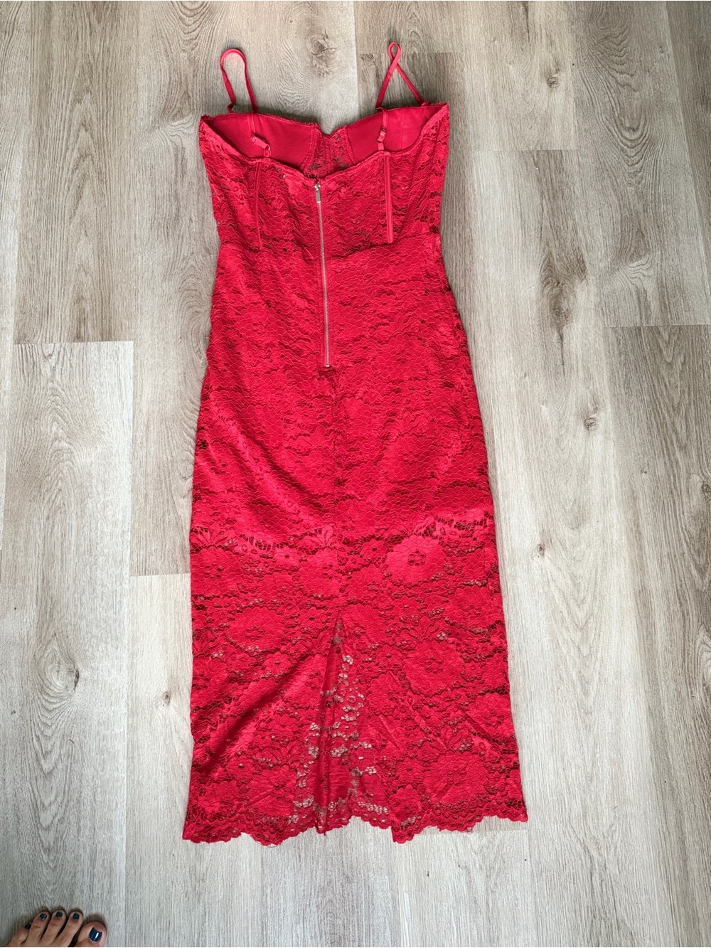 Bebe Red Lace Corset Midi Dress Bustier Boned Bodycon Large - Picture 4 of 8